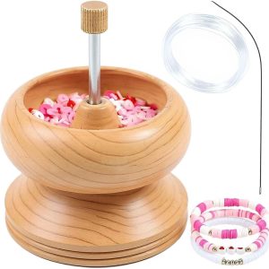 Seed Bead Spinner for Jewelry Making Kit - Clay Bead Spinner with Big Eye Beading Needle & 3 Meter Wire - Necklace Bracelet Maker Wooden - Birthday Anniversary Decorations Christmas Gifts - Pinewood-0