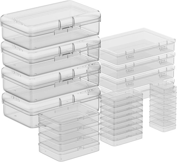 24Pack Mixed Sizes Small Plastic Storage Containers, Mini Rectangular Small Items Organizer Boxes with Hinged Lids and Labels for Craft Jewelry Beads-0