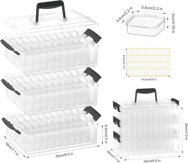 Bead Organizer Box 90 Pcs, 3-Tier Large Capacity Stackable Bead Storage Containers, Portable Plastic Craft Organizers for Jewelry Making, Bracelets, DIY, Nail Art Charms-1