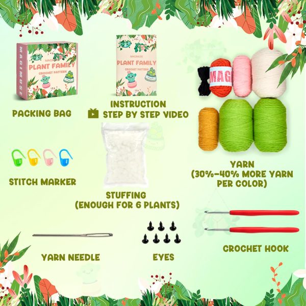 MAGIMUSE Crochet Kit for Beginners, Crochet Starter Kits, Amigurumi Craft Knitting Crocheting Kits with Step-by-Step Video Tutorials, 6 Pack Hanging Potted Plants Family(40%+ Yarn-2