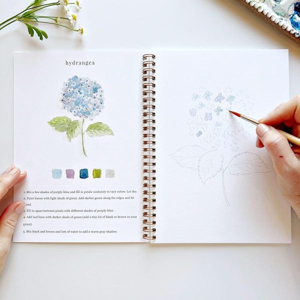 Flowers Watercolor Workbook by Emily Lex Studio, 12 Beginner Friendly Sketched Illustrations, Lay Flat Spiral Pages, 6.5 x 9 inch, 120lb Watercolor Paper-3