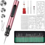 Electric Engraving Pen with 37 Bits, USB Rechargeable Cordless Engraving Machine, Portable DIY Rotary Engraver for Jewelry Wood Glass Stone Carving (Rose red)-0