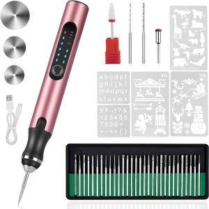 Electric Engraving Pen with 37 Bits, USB Rechargeable Cordless Engraving Machine, Portable DIY Rotary Engraver for Jewelry Wood Glass Stone Carving (Rose red)-0