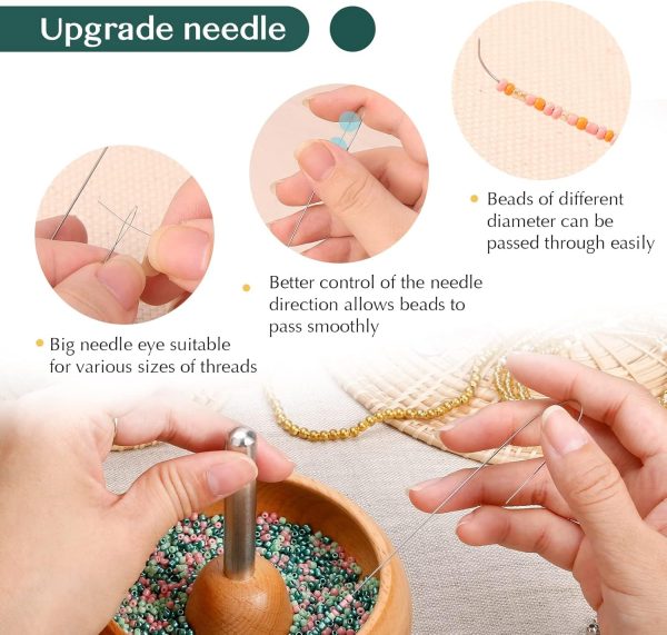 Tilhumt Bead Spinner for Jewelry Making, Effortless Rotating Wooden Clay Bead Spinner with 2 Big Eye Beading Needles and 3000 Seed Beads, Beading Supplies for Making Waist, Bracelets, Necklace-3