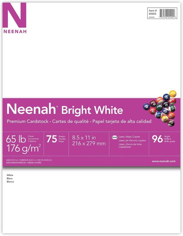 Astrobrights/Neenah Bright White Cardstock, 8.5" x 11", 65 lb/176 gsm, White, 75 Sheets (90905-02) - Packaging May Vary-1