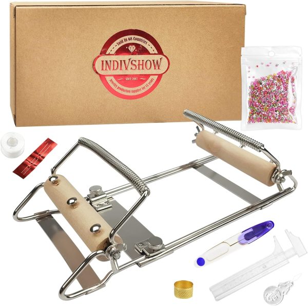 INDIVSHOW Adjustable Bead Loom,Seed Bead Loom Kit Includes Thread,Beading Needles, 8000 Grains Czech Beads,Calipers, Thimble,Yarn Scissors for Adults Kit,Bracelet Making Kit-0