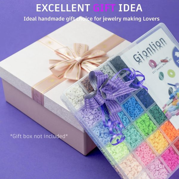 Gionlion 6000 Clay Beads Bracelet Making Kit, 24 Colors Flat Preppy Beads for Friendship Bracelets, Polymer Clay Bead with Charms for Jewelry Making, Crafts Gifts for Girls Ages 6-12-4