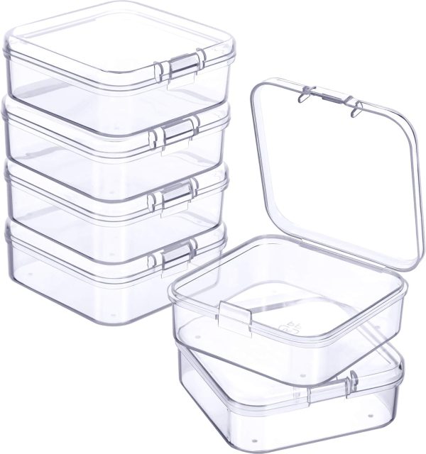 6 Pieces Mini Plastic Clear Beads Storage Containers Box for Collecting Small Items, Beads, Jewelry, Business Cards, Game Pieces, Crafts (2.13 x 2.13 x 0.79 Inch)-0