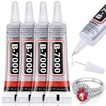 B-7000 Glue Clear for Rhinestone Crafts, Jewelry and Bead Adhesive B7000 Semi Fluid High Viscosity Glues for Clothes Shoes Fabric Cell Phones Screen Repair Metal Stone Nail Art Glass (4x15 ml/0.5 oz)-0