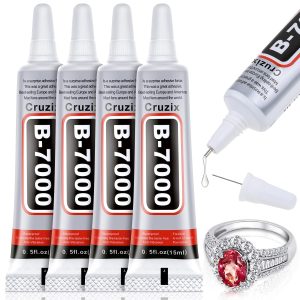 B-7000 Glue Clear for Rhinestone Crafts, Jewelry and Bead Adhesive B7000 Semi Fluid High Viscosity Glues for Clothes Shoes Fabric Cell Phones Screen Repair Metal Stone Nail Art Glass (4x15 ml/0.5 oz)-0