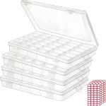 4pack 36 Grids Plastic Clear Organizer Box Bead Storage Containers with Adjustable Dividers for Craft Jewelry Fishing Tackles Parts Storage with 4 Sheets Label Stickers-0