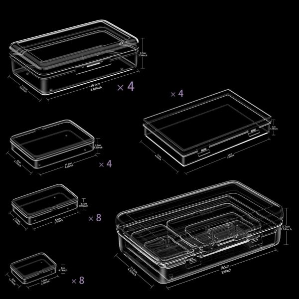 24Pack Mixed Sizes Small Plastic Storage Containers, Mini Rectangular Small Items Organizer Boxes with Hinged Lids and Labels for Craft Jewelry Beads-1