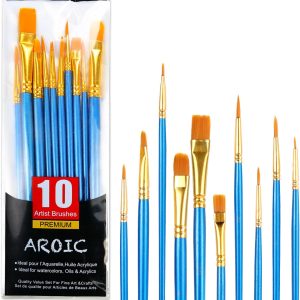 Acrylic Paint Brush Set, 1 Packs / 10 pcs Watercolor Brushes Painting Brush Nylon Hair Brushes for All Purpose Oil Watercolor Painting Artist Professional Kits.-0