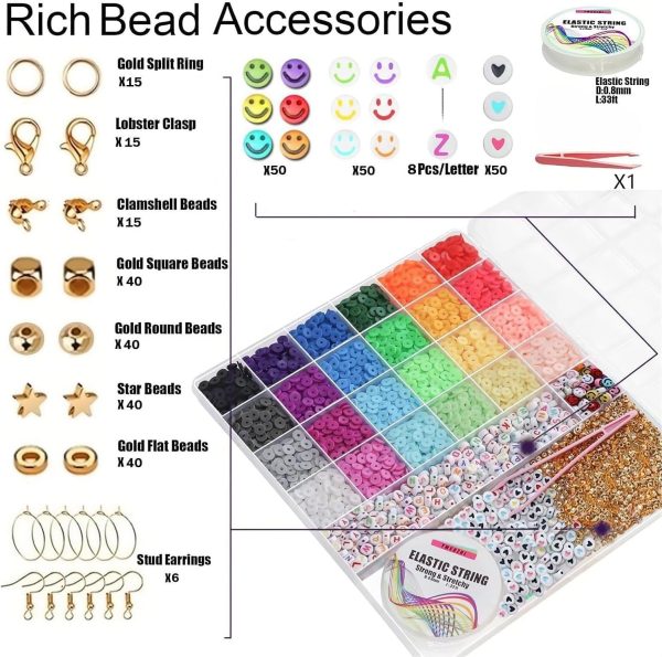 YMSDZHL 6000+PCS Clay Beads Bracelet Making Kit,24 Color DIY Flat Preppy Beads for Friendship Jewelry Making,Polymer Heishi Beads with Charms Gifts for Teen Girls Crafts for Ages 4-12-2