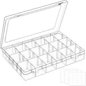 18 Grids Large Plastic Organizer Box with Adjustable Dividers, Clear Compartment Storage Container Tackle Box with Label Stickers for Beads, Crafts, Jewelries, Tools-0