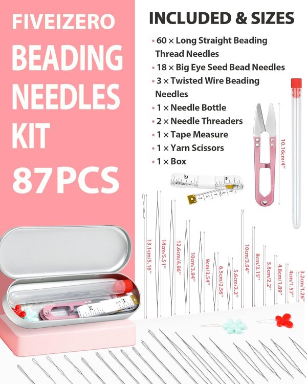 FIVEIZERO 87 Pcs Beading Needles Set – 3 Types: 6 Sizes Big Eye Seed Bead Needle & 6 Sizes Long Straight, Collapsible Twisted Flexible Needle, Beading Needles for Jewelry Making needles ny