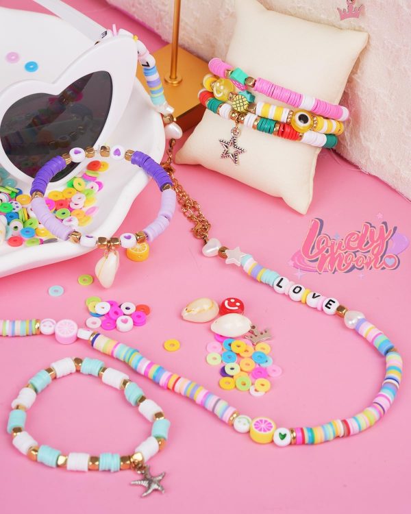 LovelyMoon Bracelet Making Kit 5000 Pcs Clay Beads Flat Preppy Beads for Friendship Jewelry Making Polymer Heishi Beads with Charms Gifts for Teen Girls Crafts for Girls Ages 6 7 8 9 10 11 12-4