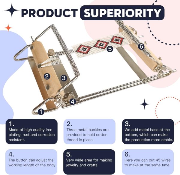 INDIVSHOW Adjustable Bead Loom,Seed Bead Loom Kit Includes Thread,Beading Needles, 8000 Grains Czech Beads,Calipers, Thimble,Yarn Scissors for Adults Kit,Bracelet Making Kit-2