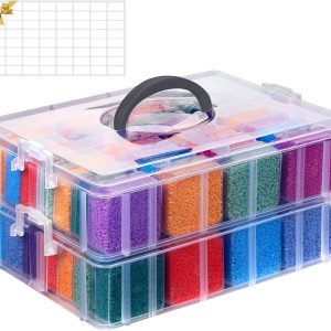 Douorgan Bead Organizer Box - 56 Pcs Small Storage Containers, 2-Tier Portable Stackable Plastic Cases for Bracelet Making, DIY Jewelry, Nail Charms-0