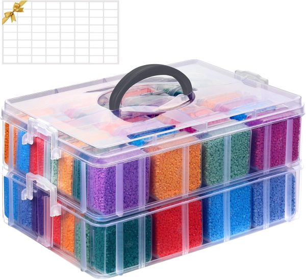 Douorgan Bead Organizer Box - 56 Pcs Small Storage Containers, 2-Tier Portable Stackable Plastic Cases for Bracelet Making, DIY Jewelry, Nail Charms-0