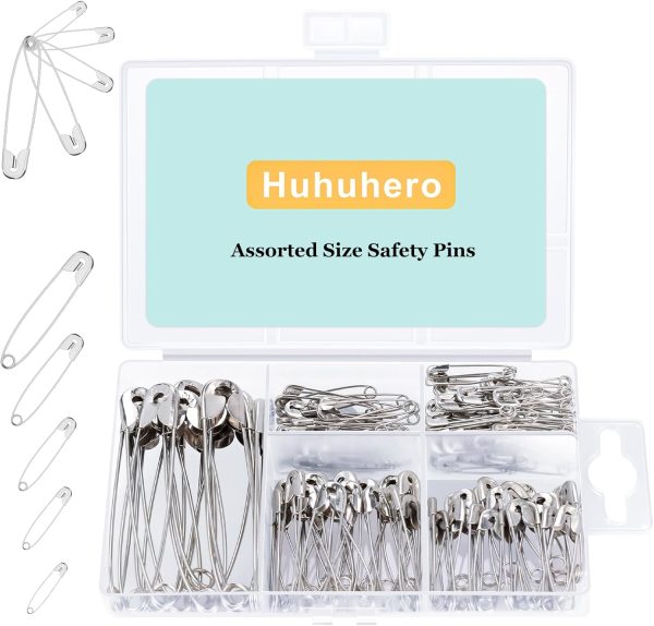 Huhuhero 160Pcs Safety Pins, Large & Small Safety Pins for Clothes Sewing Craft, Nickel Plated Steel Assorted Size Pins Bulk, Art and Craft Supplies (Sliver) huhuhero scissors