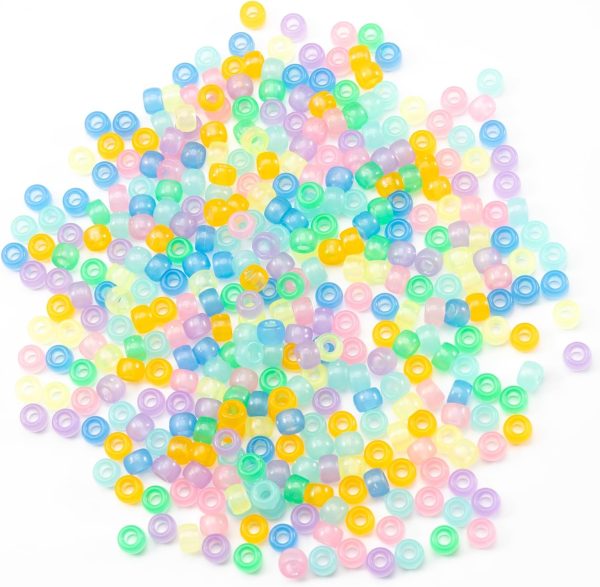 Gxueshan 1000 Pcs Acrylic 9 Color Pony Beads 6x9mm Bulk Glow in The Dark for Necklace, Friendship Bracelet Making, Hair Braids Kandi-1