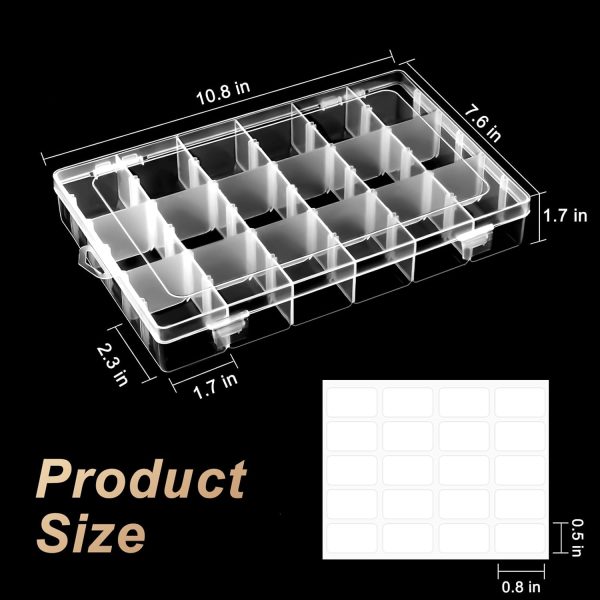 18 Grids Large Plastic Organizer Box with Adjustable Dividers, Clear Compartment Storage Container Tackle Box with Label Stickers for Beads, Crafts, Jewelries, Tools-1