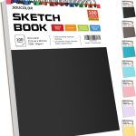 Soucolor Sketch Book, Spiral Bound Acid-Free Sketchbook with 68lb/100gsm for Paper Painting, Drawing, Writing, Artist Sketching Pad for Kids, Adults & Teens, 100 Sheets (Black, 9 x 12 Inch, Pack of 1)-0