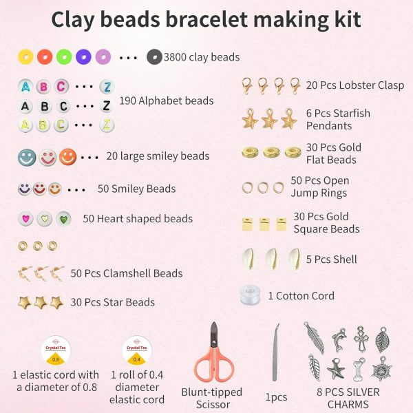 SUNFATT Clay Beads Bracelet Making Kit,Bead Spinner with 4300 PCS Mixed Color Beads Set for DIY Jewelry Making,Bracelets and Necklaces,Adjustable Speed Bracelet Spinner,Crafts for Girls.-1
