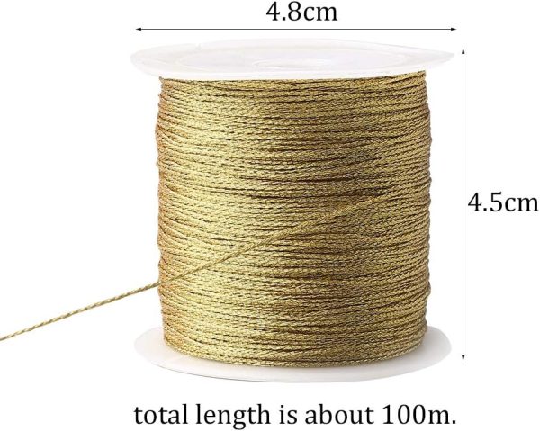 Pengxiaomei 218 Yards/656 Feet Metallic Cord 2 Pcs Spool Metallic Thread Colored Jewelry Thread Colored Craft Gold String Tinsel String Craft Making Cord for Gift Wrapping(0.5mm) 199 9488 meters