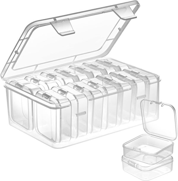Mathtoxyz Small Bead Organizers, 15 Pieces Plastic Storage Cases Mini Clear Bead Storage Containers Transparent Boxes with Hinged Lid and Rectangle Clear Craft Supply Case-0