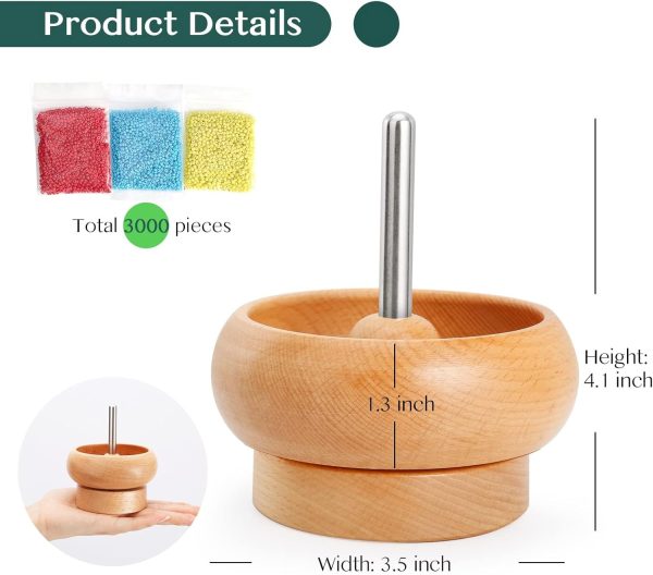 Tilhumt Bead Spinner for Jewelry Making, Effortless Rotating Wooden Clay Bead Spinner with 2 Big Eye Beading Needles and 3000 Seed Beads, Beading Supplies for Making Waist, Bracelets, Necklace-4