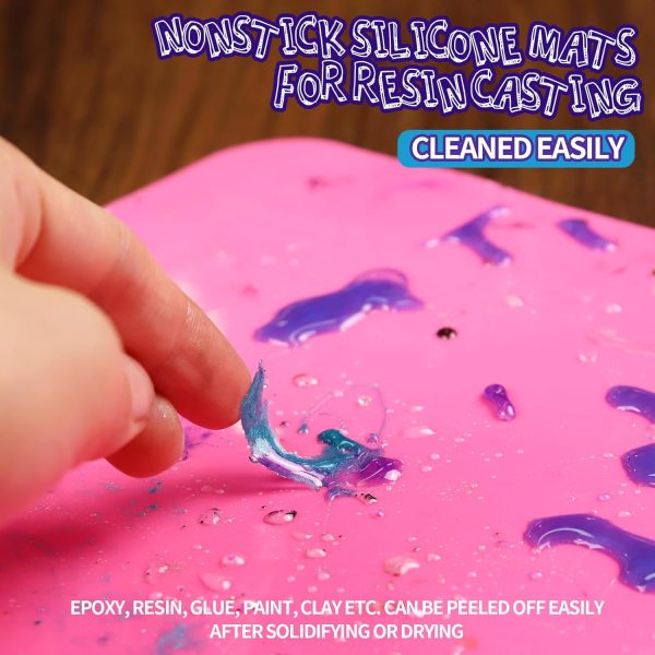 LEOBRO Silicone Mat for Resin Molds, 2 PCS 15.7" x 11.7" Playdough Mat, Silicone Mats for Crafts, Jewelry Resin Molds Mats, for Resin, Clay, Paint, Blue & Rose Red-3