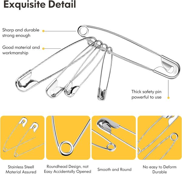 Huhuhero 160Pcs Safety Pins, Large & Small Safety Pins for Clothes Sewing Craft, Nickel Plated Steel Assorted Size Pins Bulk, Art and Craft Supplies (Sliver) 160pcs bowl lotus seeds mixed lotus seeds for planting water features bonsai lot