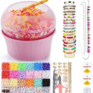 SUNFATT Clay Beads Bracelet Making Kit,Bead Spinner with 4300 PCS Mixed Color Beads Set for DIY Jewelry Making,Bracelets and Necklaces,Adjustable Speed Bracelet Spinner,Crafts for Girls.-0