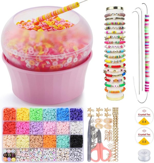 SUNFATT Clay Beads Bracelet Making Kit,Bead Spinner with 4300 PCS Mixed Color Beads Set for DIY Jewelry Making,Bracelets and Necklaces,Adjustable Speed Bracelet Spinner,Crafts for Girls.-0