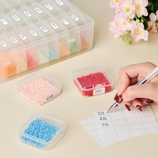 Bead Organizer Box, 60 Pcs Small Clear Plastic Bead Storage Cases, Mini Rectangle Storage Containers with Hinged Lids and Labels for DIY Art Craft Jewelry Bracelet Making-3