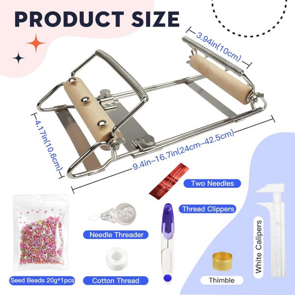 INDIVSHOW Adjustable Bead Loom,Seed Bead Loom Kit Includes Thread,Beading Needles, 8000 Grains Czech Beads,Calipers, Thimble,Yarn Scissors for Adults Kit,Bracelet Making Kit-1