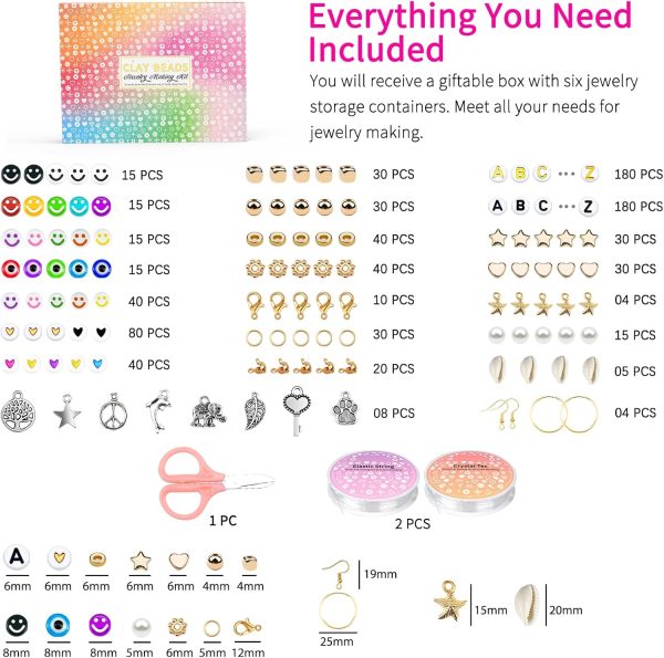 20,000 Pcs Clay Beads Bracelet Making Kit, 120 Colors 6 Boxes Polymer Beads Spacer Heishi Beads & Jewelry Kit with Pendant Charms Elastic Strings, Crafts Gift for Kids Adults 0000ff