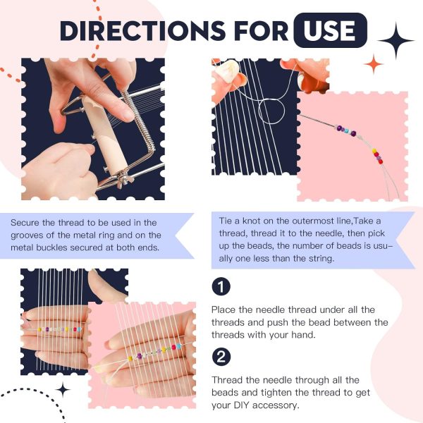 INDIVSHOW Adjustable Bead Loom,Seed Bead Loom Kit Includes Thread,Beading Needles, 8000 Grains Czech Beads,Calipers, Thimble,Yarn Scissors for Adults Kit,Bracelet Making Kit-3