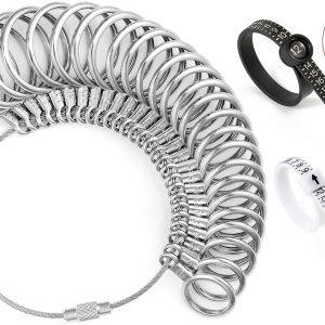 Bflaae Ring Sizer Measuring Tool Kit, 27 PCS Stainless Steel Measuring Ring Tool, US Ring Size 0-13 with Half Size, 2 PCS Reusable Finger Size Tape with Magnified Glass 1-17 USA Rings Size-0