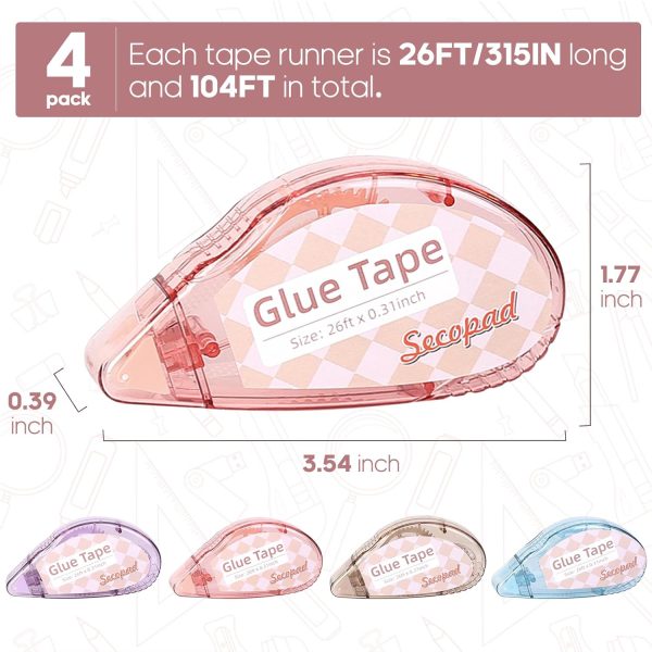 Scrapbook Tape, 4 Pack Double Sided Tape Roller for Crafts, Adhesive Glue Runner Scrapbooking Supplies Journaling School Office Teacher Supplies for Kids and Adults, 0.3IN x 26FT-4