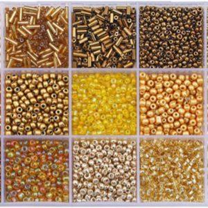 Basigeese Mix 15 Color Glass Seed Beads Tube Beads Glass Bugle Beads Loose Kit for Jewelry Making DIY Craft Beading (Mix 15 Color, Gold)-0