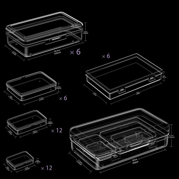 Clear Plastic Storage Containers, Mini Rectangular Organizer Boxes with Hinged Lids, 36 Pack Mixed Sizes, for Beads, Jewelry, Art Craft-1