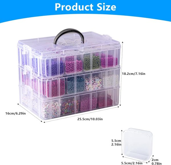 VTG Bead Organizer Box, 84 Pcs Small Organizers, 3-Tier Bead Storage Containers Portable Organizer and Storage Box Stackable Plastic Cases for Bracelet Making DIY Jewelry Nail Charms boxing