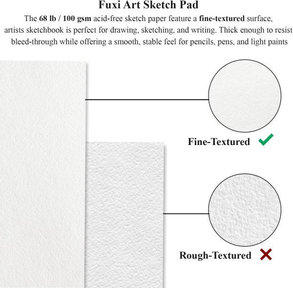 Fuxi 9" x 12" Sketch Book, Top Spiral Bound Sketch Pad, 100 Sheets 68lb/100gsm Acid-Free Drawing Paper, Art Sketchbook for Drawing Pad for Kids Artists & Beginners Professional Art Supplies for Adults-4