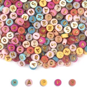 1000PCS Colourful Letter Beads for Threading, 4 x 7 MM Acrylic Round Beads for Jewellery DIY Making Crafts Bracelets Necklaces Ornaments-Gold-0
