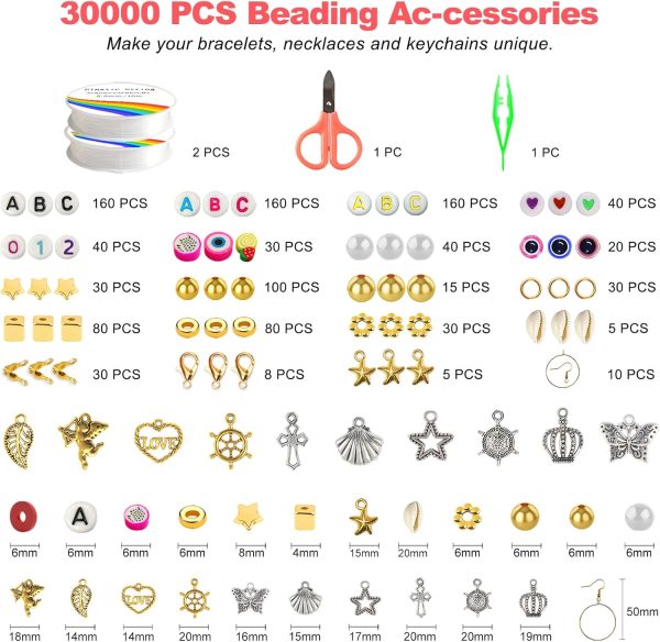 Redtwo 30000 Pcs Clay Beads Bracelet Making Kit, 9 Boxes 192 Colors Friendship Bracelet Kit Flat Polymer Clay Beads for Jewelry Making, Crafts Gift for Girls Ages 6-12-2