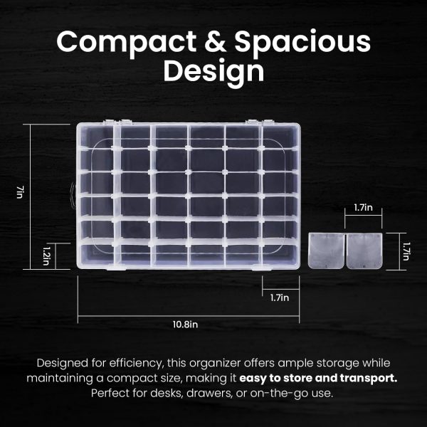 4pack 36 Grids Plastic Clear Organizer Box Bead Storage Containers with Adjustable Dividers for Craft Jewelry Fishing Tackles Parts Storage with 4 Sheets Label Stickers-1