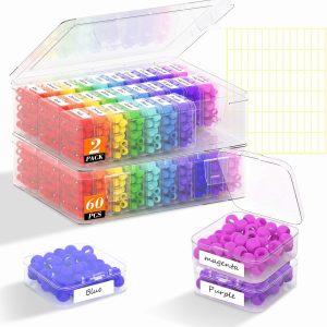 2 Pack 60 Pcs Bead Organizer Box, Clear Plastic Storage Containers Features Hinged Lid and Labels, Craft Storage Box for Jewelry, Diamonds, Clay Beads, Bracelets, Screws, Seeds, Small Parts-0